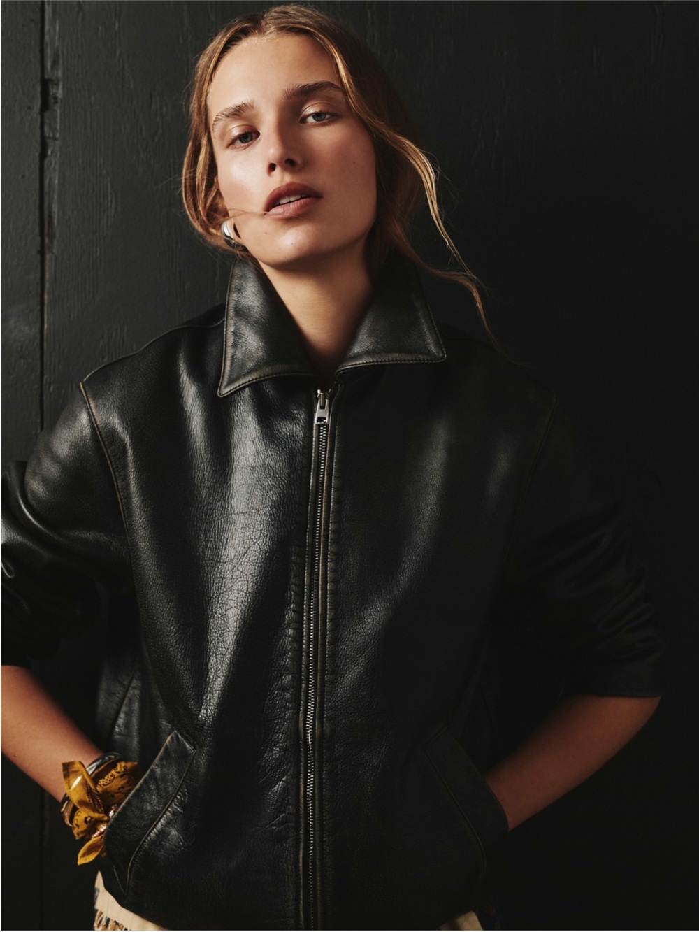 NWT- OVERSIZED DISTRESSED LEATHER BOMBER JACKET